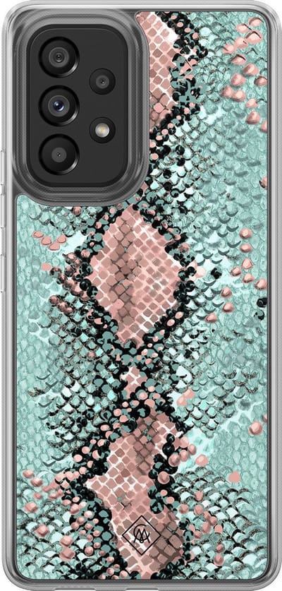 Casimoda® hoesje - Geschikt voor Samsung Galaxy A52 5G - Slangenprint pastel mint - 2-in-1 case - Schokbestendig - Slangenprint - Verhoogde randen - Groen, Transparant