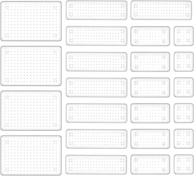 Make-uplade-organizer Set - 24 Stuks, Doorzichtige Lade-Organizers met Siliconen Pads voor Badkamer, Keuken en Bureau