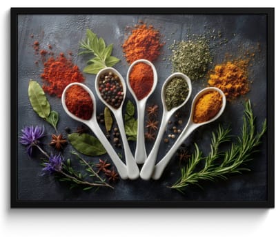 Poster in lijst - Fotolijst 70x50 cm - Posters - Lepels - Wit - Poeder - Kruiden - Posterlijst zwart - Decoratie - Wanddecoratie woonkamer - Muurdecoratie slaapkamer