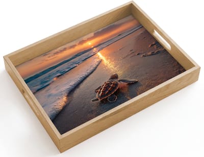 Dienblad hout 40x30 cm - Schootdienblad - Schildpad - strand - Zonsondergang - Borrelplank rechthoek - Plateau dienbladen