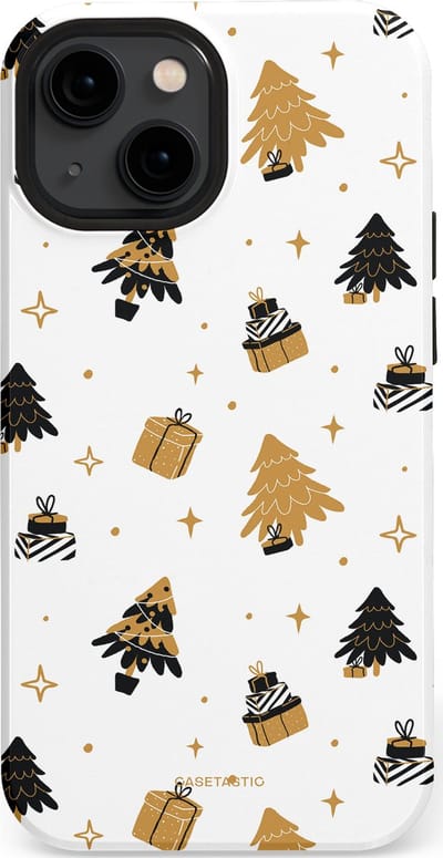 Casetastic hoesje geschikt voor Apple iPhone 13 mini - MagSafe - Dubbellaagse bescherming - Kerst met Cadeautjes - Fashion Case - Wit Beige Donkergrijs