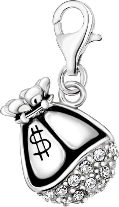 Quiges – 925 - Zilver – Charm - Bedel - Hanger - 3D Zak Geld met Dollar Teken - met – sterling - zilver - karabijnslot - geschikt - voor - Bedelarmband HC351