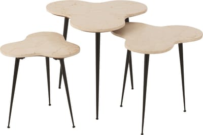 J-Line bijzettafel - marmer/metaal - zwart/wit - set van 3