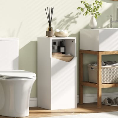 Wishdor - Smalle Badkamerkast - Verstelbare Planken, Open Vak En Softclose Deur - Modern Minimalistisch Ontwerp - Voor Badkamer - Melamine Gecoate Spaanplaat - Wit - 30 X 30 X 71,5 Cm