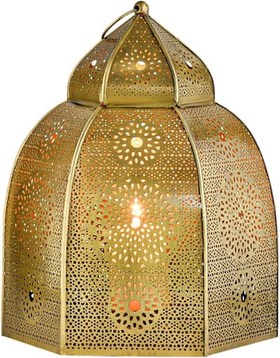 Oosterse Decoratieve Lantaarn - Windlicht Metaal - Sfeervolle Verlichting - Handgemaakt Kunstwerk - 30 cm Hoog - Metaal