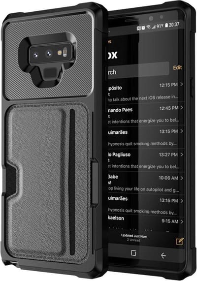 Pasjeshouder Hoesje Geschikt voor Samsung Galaxy Note 9 – Shockproof Backcover met Kaartvak voor 2 Pasjes – PU Leren telefoonhoesje met Standfunctie & Magneet voor Autohouder – Zwart