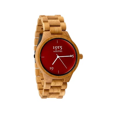 1915 Watch Origin Tulip - Ø 46 mm - Heren Horloge - Kersenhout - Polshorloge - Houten Horloge - 1915 watches - Duurzaam Cadeau - Inclusief Geschenkdoos - Geschenkset Voor Mannen - Cadeaupakket - Vaderdag Cadeau - Geschenkdoos