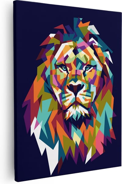 Artaza Canvas Schilderij Leeuwenkop - 40x50 cm - Muurdecoratie Geometrisch - Wanddecoratie Dieren - Kamer Accessoires Abstract