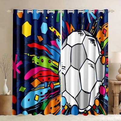 Voetbal Serie Patroon Raamgordijnen Sport Thema Dunne Gordijnen Draperieën Voor Woonkamer Slaapkamer Jongens Kinderkamer Huisdecoratie 2023 W50xH130(CM)x2PCS-Grommet Top