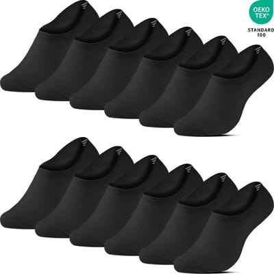 12 Paar Onzichtbare Sneakersokken Footies No-Show Met Siliconen Anti-Slip - Katoen - Zwart - Maat 35-38 - Heren Dames Unisex - Zomersokken - Zakt niet af - B-6001