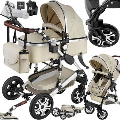 Combi Kinderwagen: 2-in-1 Buggy met Reiswieg, Inklapbaar & 360° Zwenkwielen