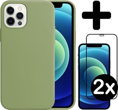 Hoesje - Met 2x Screenprotector - Geschikt voor Apple iPhone 12 Pro - Sterk & Shockproof - Telefoon Hoes - Back Cover - Siliconen Case - Telefoonhoes - Groen