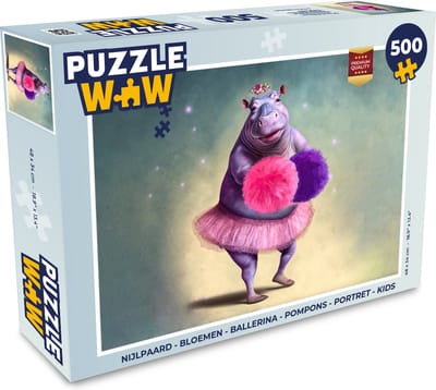 Puzzel Nijlpaard - Bloemen - Ballerina - Pompons - Portret - Kids - Legpuzzel - Puzzel 500 stukjes