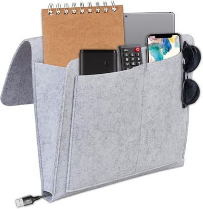 Famanu – Bedorganizer, vilten bedtas, sofa, organizer met 5 vakken, afstandsbedieningshouder om op te hangen, bedbank, afstandsbediening, caddy, hangopslag, nachtkastje