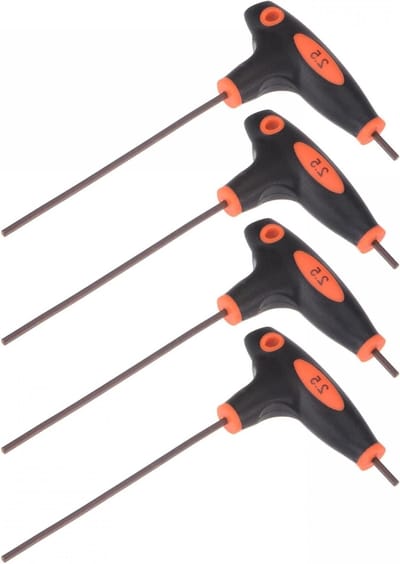 4 Stuks 2.5mm Hex Sleutel T Handgreep, T Bar, Dubbele Sleutel voor Thuisreparatie en Mechanisch Onderhoud, Hoogwaardig S2 Staal, Gereedschapset voor Klussen