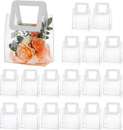 18x Doorzichtige Cadeauzakjes met Witte Handvatten - Transparant PVC Tassen voor Feest, Bruiloft & Moederdag