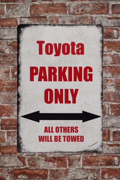 Toyota parking 2 - Metalen wandbord - Tekstbord - Parking only - Toyota auto - vintage - Retro wandbord - 20 x 30cm - Cave & Garden