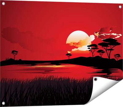 Gards Tuinposter Rode Zonsondergang in de Savanne - Abstract - 80x60 cm - Tuindoek - Tuindecoratie - Wanddecoratie buiten - Tuinschilderij