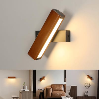 Haobosic - Wandlamp - Rechthoekig houten ontwerp - Rood notenhout + zwarte basis - 4W Warm licht 3000K