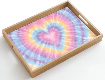 Dienblad hout 50x35 cm - Schootdienblad - Hartvorm - Pastelkleuren - Tie Dye - Borrelplank rechthoek - Plateau dienbladen