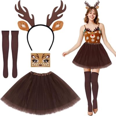Carnaval Kostuum voor Vrouwen met Tulle Rok, Hoorn Haarband, Sokken en Make-up voor Feestjes en Kerstmis