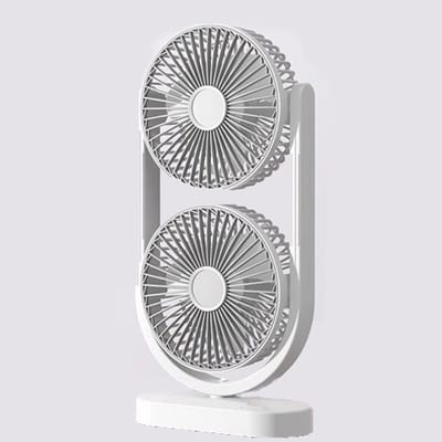 Tafelventilator - Bureauventilator - Dubbele kop - Oplaadbare ventilator - Stil - USB - Voor kantoor, slaapkamer en bureau - 17.5 x 8.2 x 36 cm - Wit