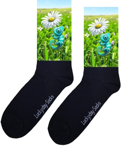 LuckyDay Socks - Vergeet me niet - Opkikker - Beterschap - Kameleon - Bloemen - Verjaardag cadeau - Leuke sokken - Vrolijke sokken - Kerst sokken - Print sokken - Sinterklaas cadeau - Grappig cadeau - Moederdag - Vaderdag - Socks maken Happy - 37-44