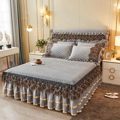 Kristalfluweel Prinses Bruiloft Beddengoed Verdikken Zachte Spreien Kant Geborduurd Bedrok Matrasbeschermer Kussenslopen 150x200cm 1pc