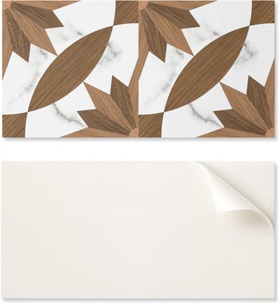 Zelfklevend vinylpaneel voor een tienerkamer, 100x50 cm, geometrisch patroon met hout.
