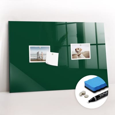 Tulup Whitebord - Kleur Flessengroen Magneetbord - 60 cm x 40 cm - Memo Bord - Moderne Wanddecoratie - Magnet Board - Notitiebord Werkplek - Gratis 5 Sterke Magneten + Whiteboard Marker & Wisser - Magnetic Board - Magnetisch Bord Kind