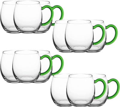 12x wijnmokken met groene handgreep 250 ml wijnglas gekalibreerd glas witwijnglas glühweinglazen glühweinbeker punchglazen theeglazen met handgreep spritzerglas