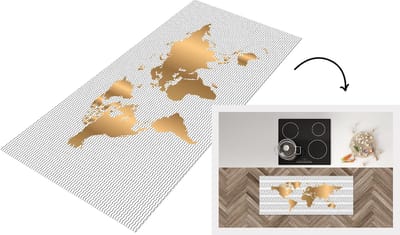 Keukenloper - Loper keuken - Wereldkaart - Goud - Golf - 120x50 cm - Keukenloper vinyl
