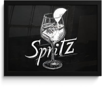Poster in lijst - Fotolijst 40x30 cm - Posters - Glas spritz - Krijtletters - Ijsblokjes - Citroen - Posterlijst zwart - Decoratie - Wanddecoratie woonkamer - Muurdecoratie slaapkamer