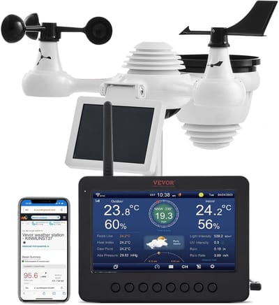 Weerstation Draasloos Binnen/Buiten - Weerstation - Zwart - 7-in-1 Functionaliteit - Wi-Fi Verbinding - Voor Thuisgebruik