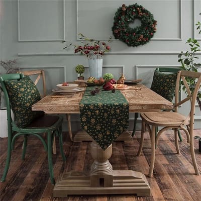 Kerst Tafelloper - Groene Tafelmat - Feestelijke Decoratie - Slijtvast Katoen - 30x140 cm - Groen