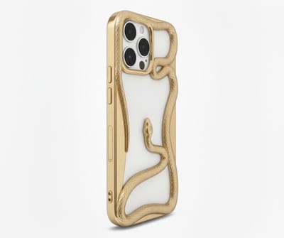 Goudkleurig slang design telefoon hoesje geschikt voor iPhone 15 Pro Max dames en heren met 3D reliëf slang detail, zachte TPU backcover met electroplating rand en effen kleur afwerking