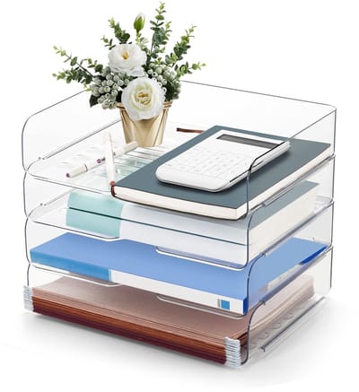 Bureau Organizer - Papierlade Opberger - Documenten Archiveren - Stapelbaar Stevig Ontwerp - 33x25x27 cm - Transparant