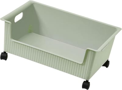 Opbergdoos Plastic - Boekendoos Diversen - Ruimte Besparen - Met Verplaatsbare Wielen - 38 x 28.5 cm - Lichtgroen