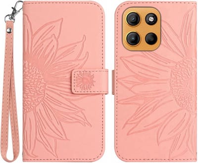 Coverup Hoesje - Geschikt voor Motorola Moto G15 / G17 (Power) Hoesje - Coverup Zonnebloem Book Case met Koord - Roze