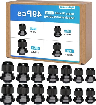 Verbindingselementen voor Kabels, 49 Stuks, M12, M16, M20, M25, IP68 Waterdichte Kabeldoorvoeren, Geschikt voor Buiten en Tuin, Duurzame Plastic Nylon Kabelgrommets, Zwart