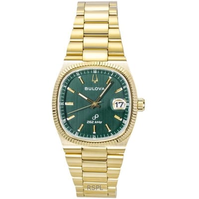 Bulova Super Seville Goudkleurig Roestvrij Staal Groene Wijzerplaat Kwarts 97B237 Herenhorloge groen