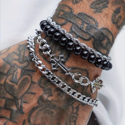 VANDAAG VERZONDEN - Armband - Set 4 stuks - Kruis - Roestvrijstaal - Christelijk - Verstelbaar