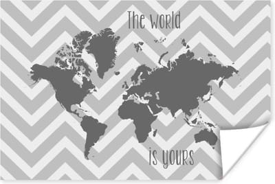 Poster 30x20 cm - Wereldkaart - Grijs - Patroon - Posters - Kamer decoratie - Wanddecoratie woonkamer - Muurdecoratie slaapkamer
