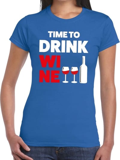 Time to Drink Wine tekst t-shirt blauw dames - dames shirt Time to Drink Wine XS