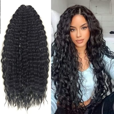 22 Inch 3 Packs Diep Gedraaid Haakhaar Zwart voor Butterfly Locs en Bohemian Wave Krullen - Voorgevormde Synthetische Haarextensions voor Vrouwen