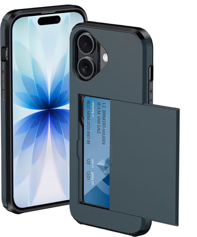 Hoesje Geschikt voor iPhone 17 Hoesje Met Pasjeshouder Hard Case Met Kaarthouder - Hoes Geschikt voor iPhone 17 Hoesje Pashouder Case - Donkerblauw