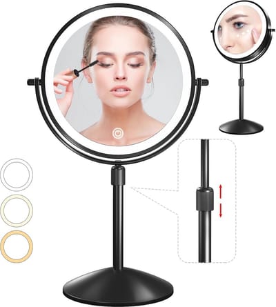 Verlichte Make-upspiegel 1X/10x met 360° Rotatie en Oplaadbare LED Verlichting - Dubbelzijdige Spiegel met 3 Kleurlichten