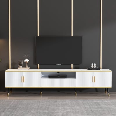 Sweiko TV kast - Marmerlook - 200 x 40 x 46 cm - Met lade - 4 deuren - Wit