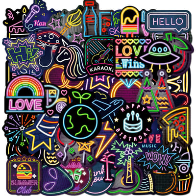 50 STUKS Waterdichte Neon Graffiti Stickers Collectie Ideaal voor Gitaar Skateboard Auto Telefoon Speelgoed Verbeeldingrijke Cartoon Decoratie Notitieboek white