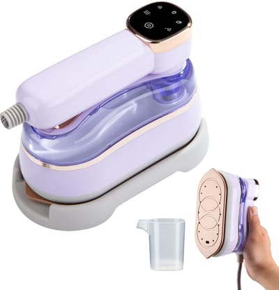 Reisstrijkijzer, 1400W 2-in-1 reisstomer voor kleding, 220-240V draagbaar stoomstrijkijzer, 10 seconden snel opwarmen, 180 ml afneembare tank, lichtgewicht handheld stomer voor op reis (paars)